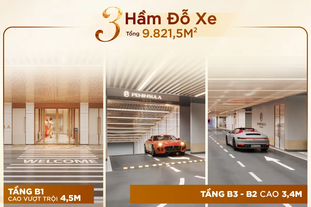 Ba tầng hầm đỗ xe tổng 9.821,5 m² của Peninsula Private Đà Nẵng