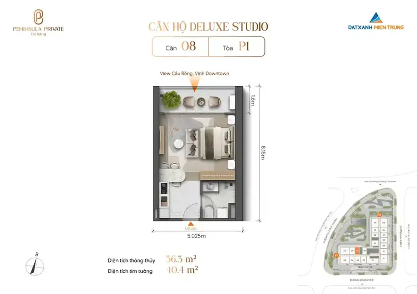 Mặt bằng căn hộ Deluxe Studio P1-08 Peninsula Private Đà Nẵng