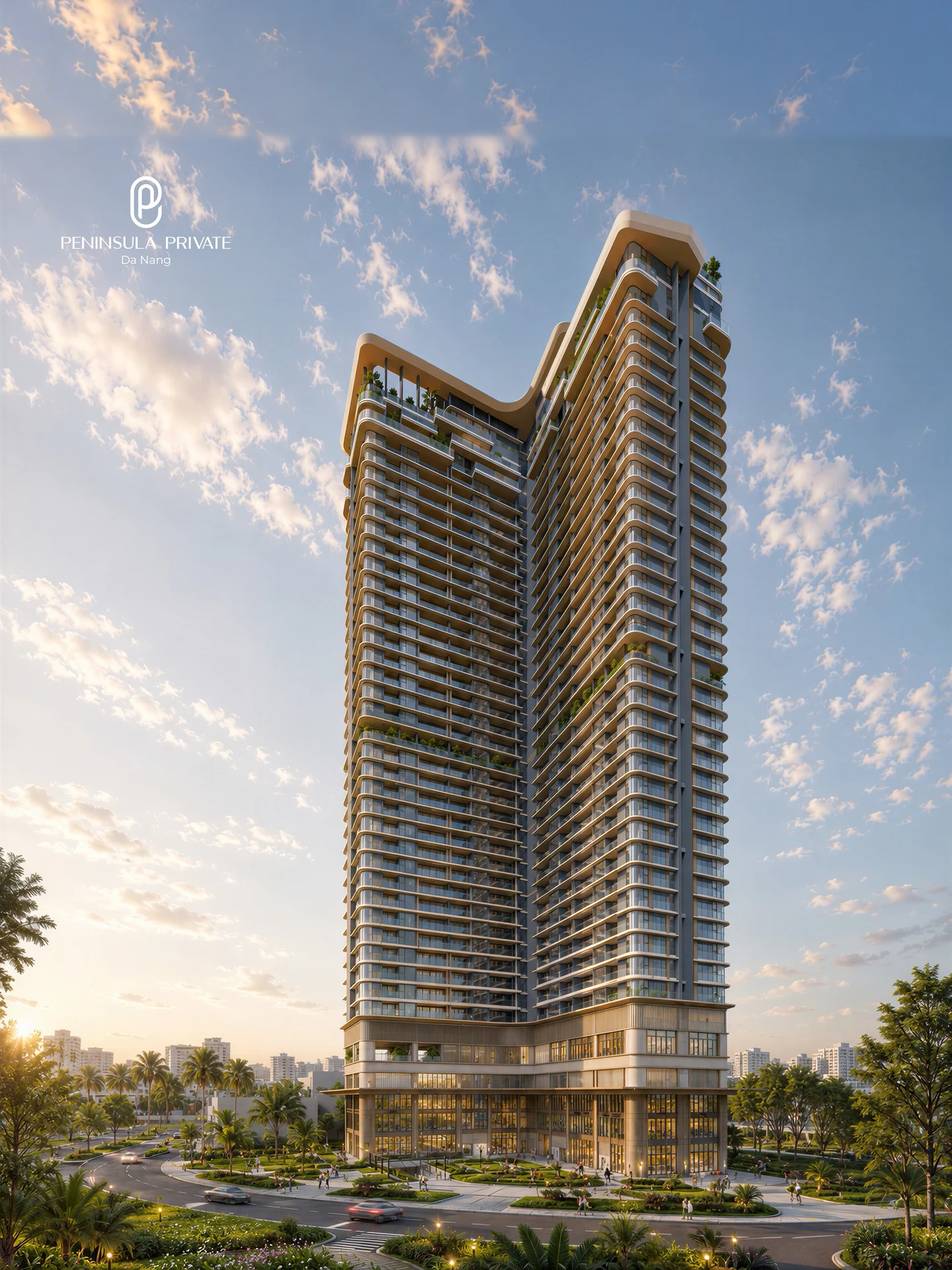Phối cảnh toàn bộ tháp Peninsula Private Đà Nẵng từ chân đế lên đỉnh