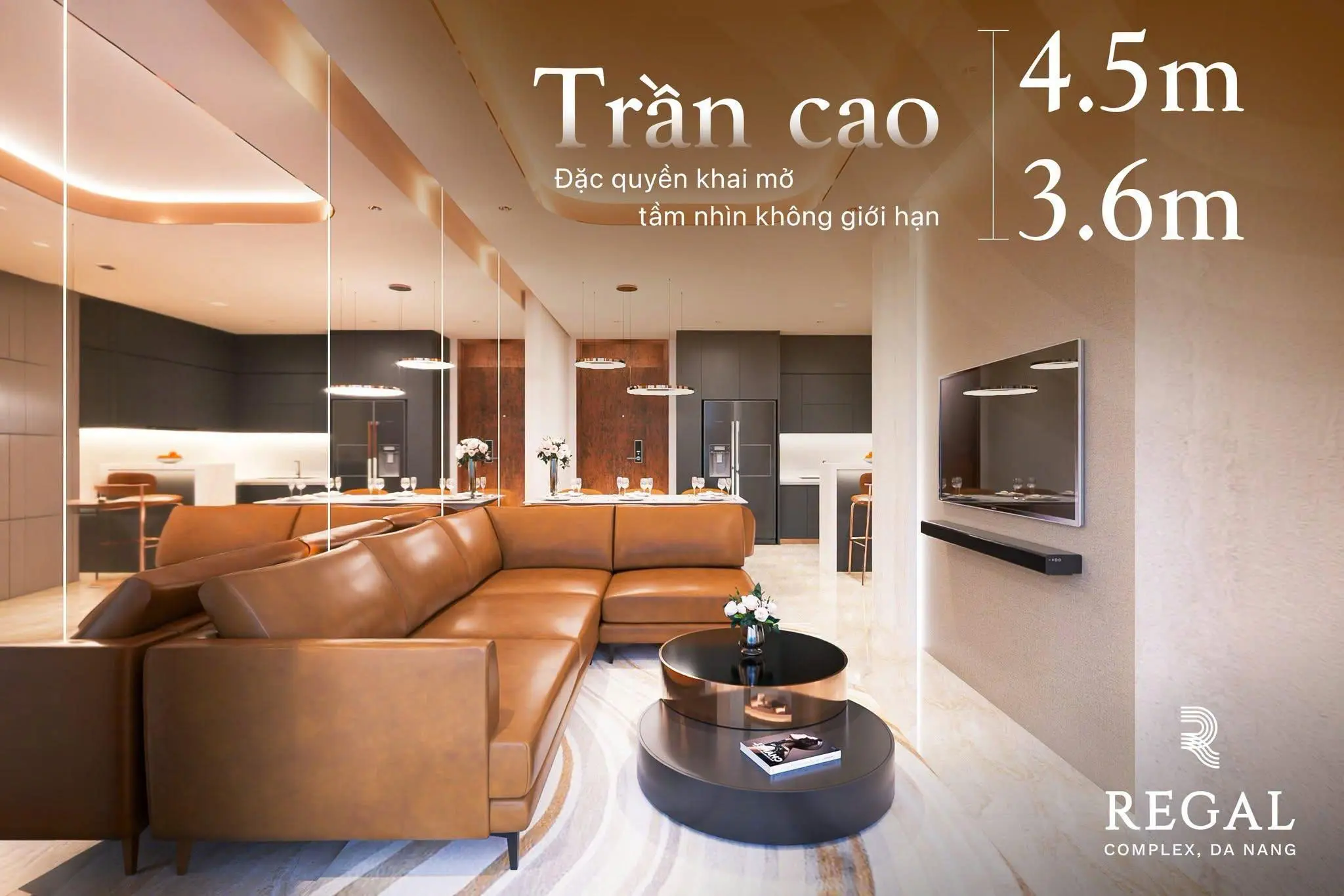 Phòng khách trần cao 3,6 m và 4,5 m